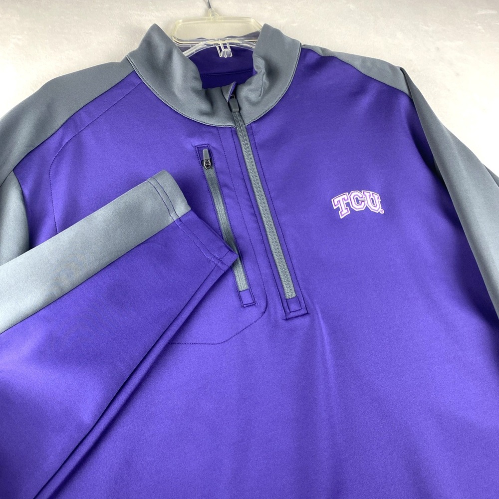 Mens TCU Horned Frogs Purple/Gray 1/4 Zip Stretch Jacket. Sz 2XL Football NCAA